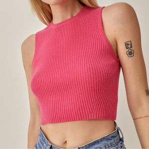 Reformation “Benedetta Cashmere Cropped Tank” in “Flamingo” pink 100% cashmere S